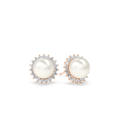Tension Setting Round Pearl Stud Earrings