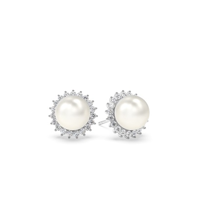 Tension Setting Round Pearl Stud Earrings