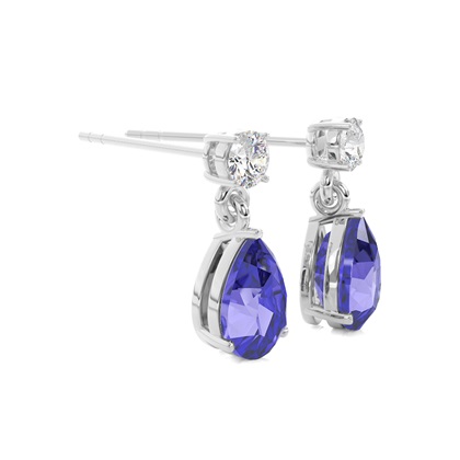Tropfenförmige Tansanit Ohrringe in einer Krappenfassung