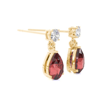 Tropfenförmige Granat Ohrringe in einer Krappenfassung
