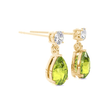Tropfenförmige Peridot Ohrringe in einer Krappenfassung