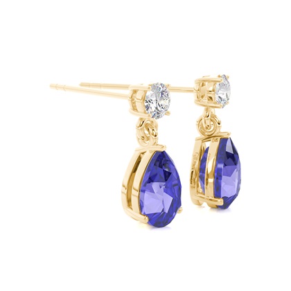 Tropfenförmige Tansanit Ohrringe in einer Krappenfassung