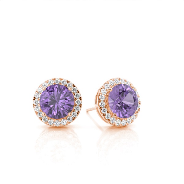Prong Setting Round Amethyst Halo Earrings