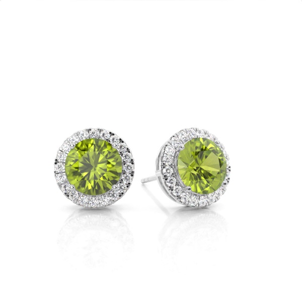 Prong Setting Round Peridot Halo Earrings