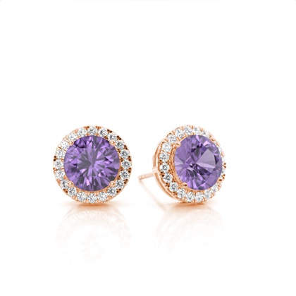 Prong Setting Round Amethyst Halo Earrings