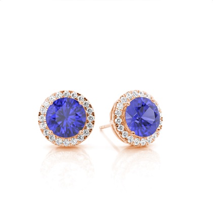 Prong Setting Round Tanzanite Halo Earrings