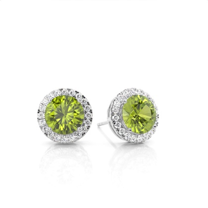 Prong Setting Round Peridot Halo Earrings