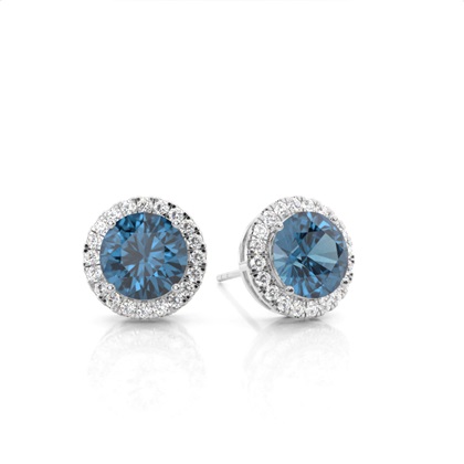 Prong Setting Round Blue Topaz Halo Earrings