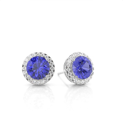 Prong Setting Round Tanzanite Halo Earrings