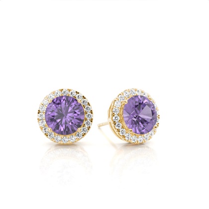 Prong Setting Round Amethyst Halo Earrings
