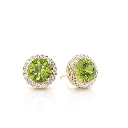 Prong Setting Round Peridot Halo Earrings