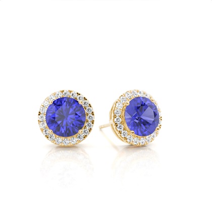 Prong Setting Round Tanzanite Halo Earrings