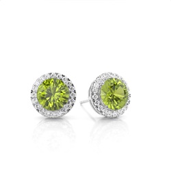 Prong Setting Round Peridot Halo Earrings