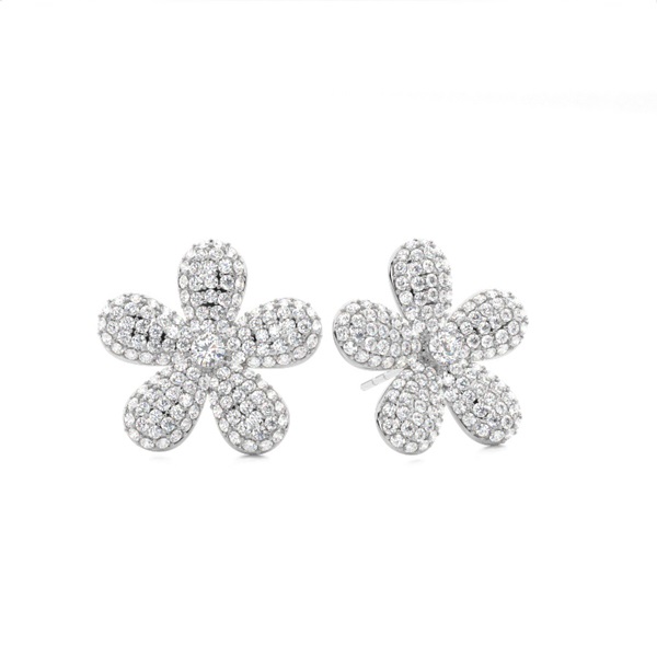 Prong Setting Round Diamond Flower Stud Earrings