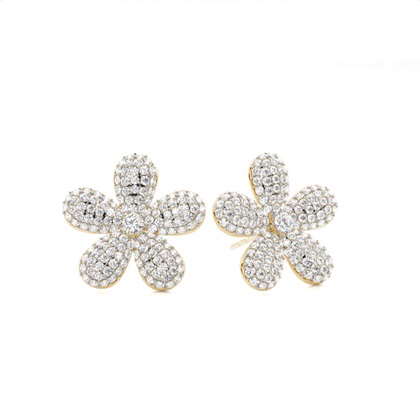 Prong Setting Round Diamond Flower Stud Earrings