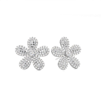Prong Setting Round Diamond Flower Stud Earrings