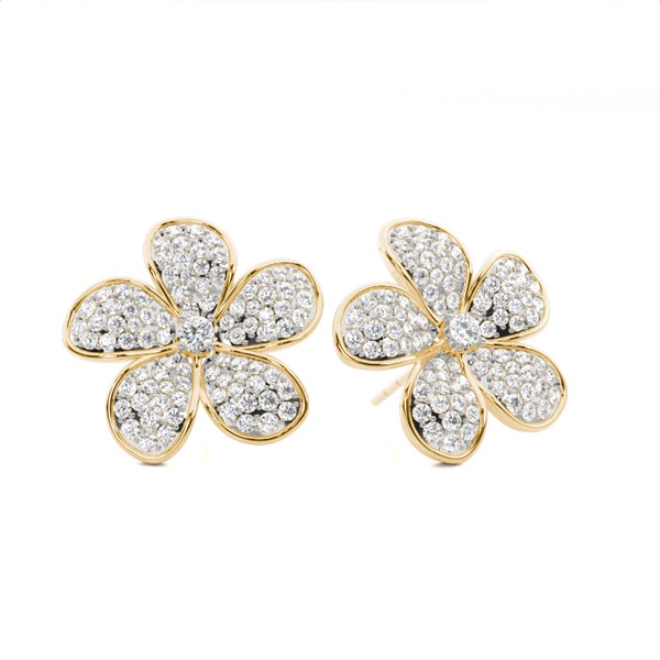 Prong Setting Round Diamond Flower Stud Earrings