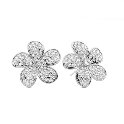 Prong Setting Round Diamond Flower Stud Earrings