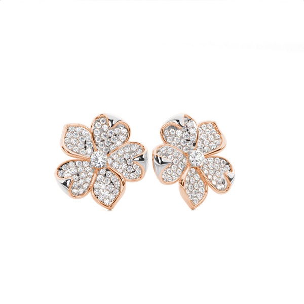 Prong Setting Round Diamond Flower Stud Earrings