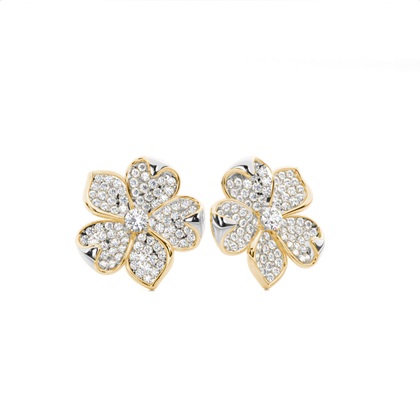 Prong Setting Round Diamond Flower Stud Earrings