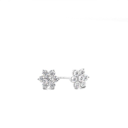 Prong Setting Round Diamond Flower Stud Earrings