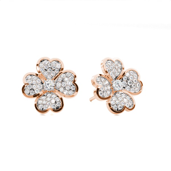 Prong Setting Round Diamond Flower Stud Earrings