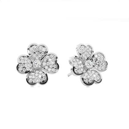 Prong Setting Round Diamond Flower Stud Earrings