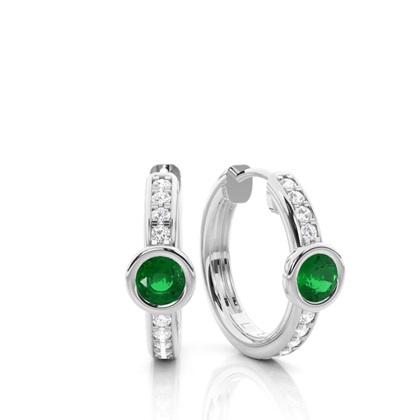 Bezel Setting Emerald Hoop Earring