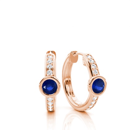 Bezel Setting Blue Sapphire Hoop Earring