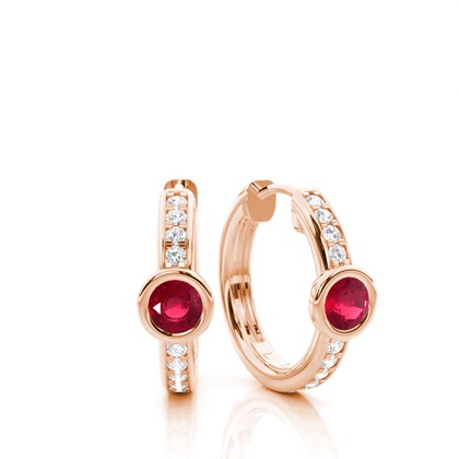Bezel Setting Ruby Hoop Earring