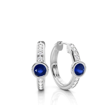 Bezel Setting Blue Sapphire Hoop Earring
