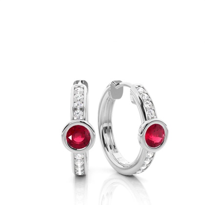 Bezel Setting Ruby Hoop Earring