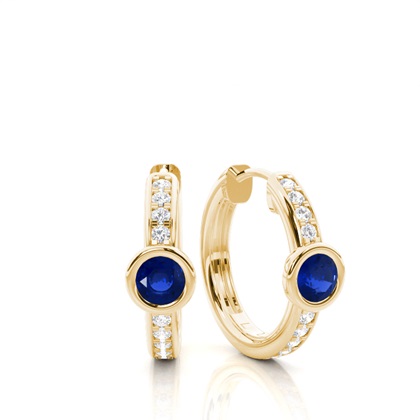 Bezel Setting Blue Sapphire Hoop Earring
