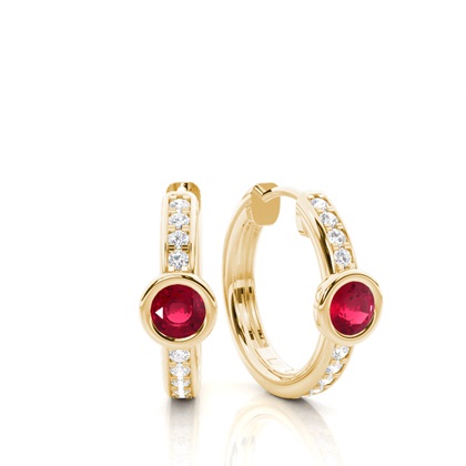 Bezel Setting Ruby Hoop Earring
