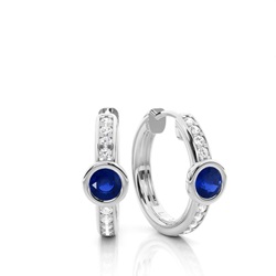 Bezel Setting Blue Sapphire Hoop Earring