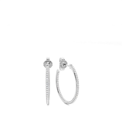 Micro Prong Setting Round Diamond Hoop Earrings