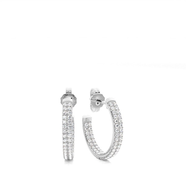 Micro Prong Setting Round Diamond Hoop Earrings