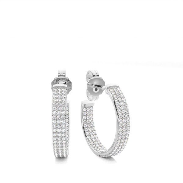Micro Prong Setting Round Diamond Hoop Earrings
