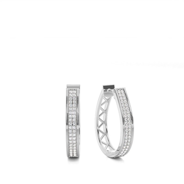 Pre Pave Setting Round Diamond Hoop Earrings