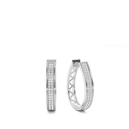 Pre Pave Setting Round Diamond Hoop Earrings
