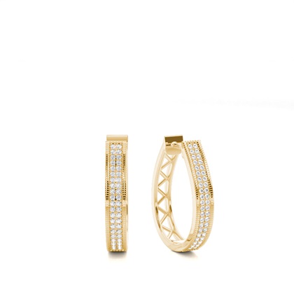Pre Pave Setting Round Diamond Hoop Earrings