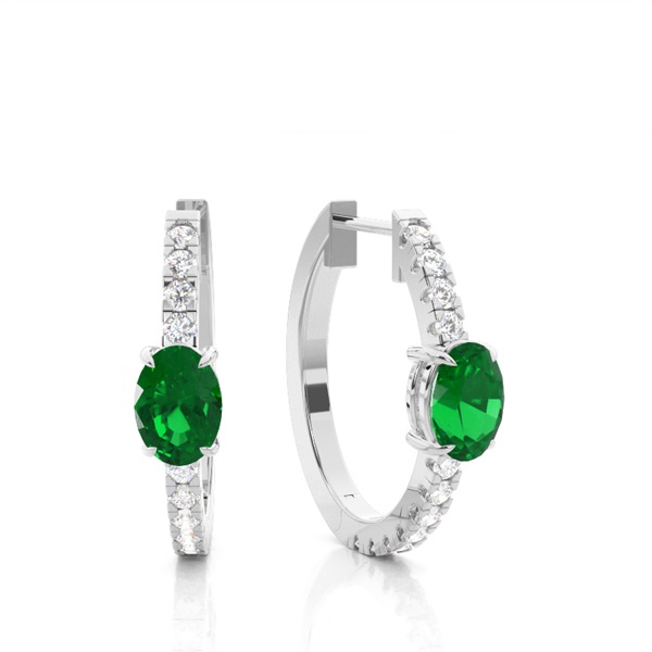 Prong Setting Oval Emerald Hoop Earring
