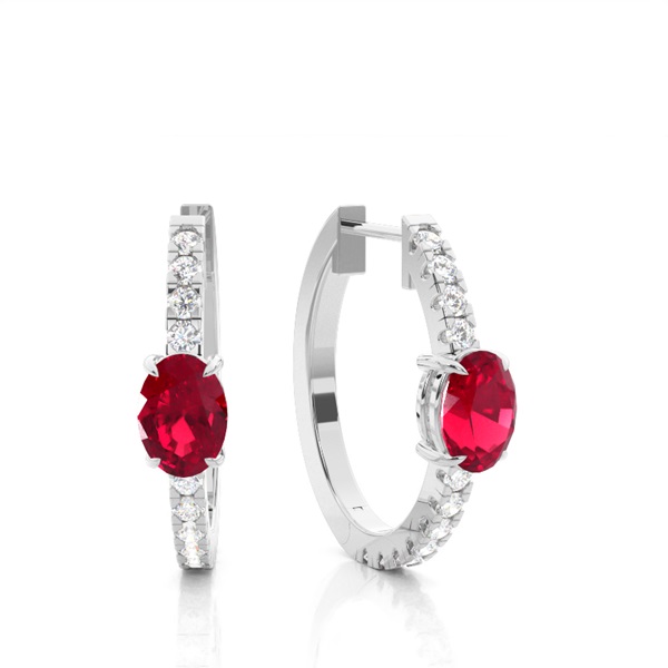 Prong Setting Oval Ruby Hoop Earring