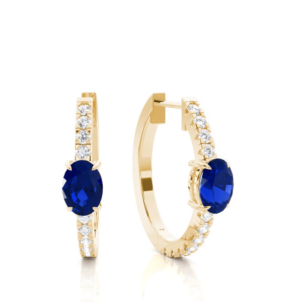 Prong Setting Oval Blue Sapphire Hoop Earring