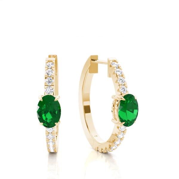 Prong Setting Oval Emerald Hoop Earring