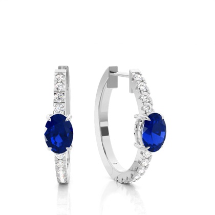 Oval Silver Sapphire Earrings Diamond
