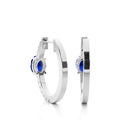 Zinkeneinstellung Oval blauer Saphir-Creolen