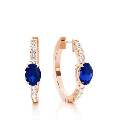 Prong Setting Oval Blue Sapphire Hoop Earring