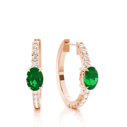 Prong Setting Oval Emerald Hoop Earring