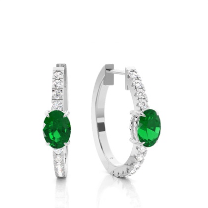 Prong Setting Oval Emerald Hoop Earring